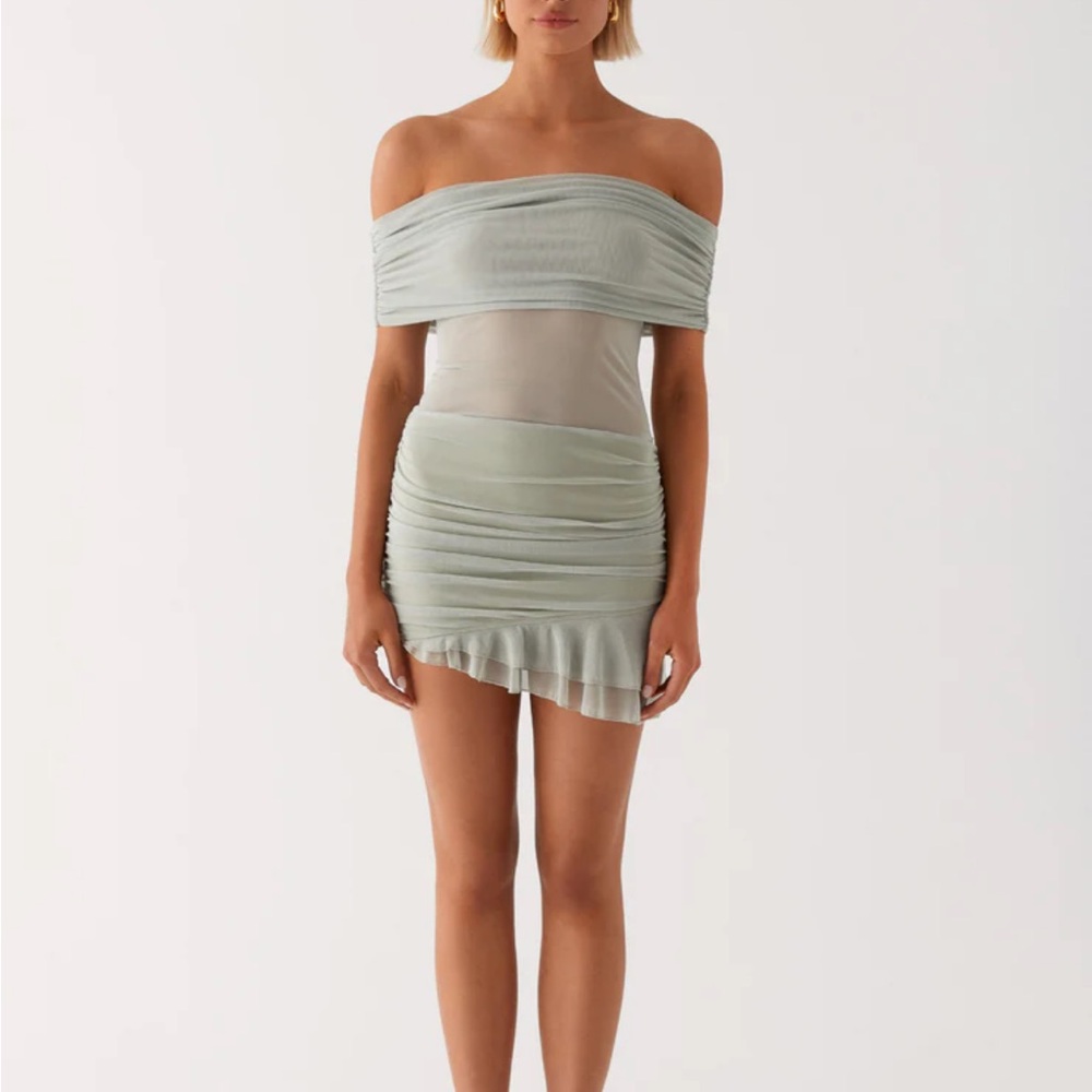 Peppermayo Off-Shoulder Sage Mini Dress - Picture 2 of 4